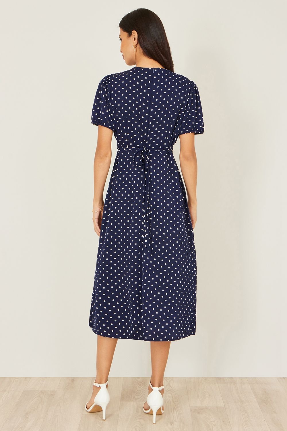 Yumi Yumi Women's Navy Spot Wrap Midi Tea Dress - 4