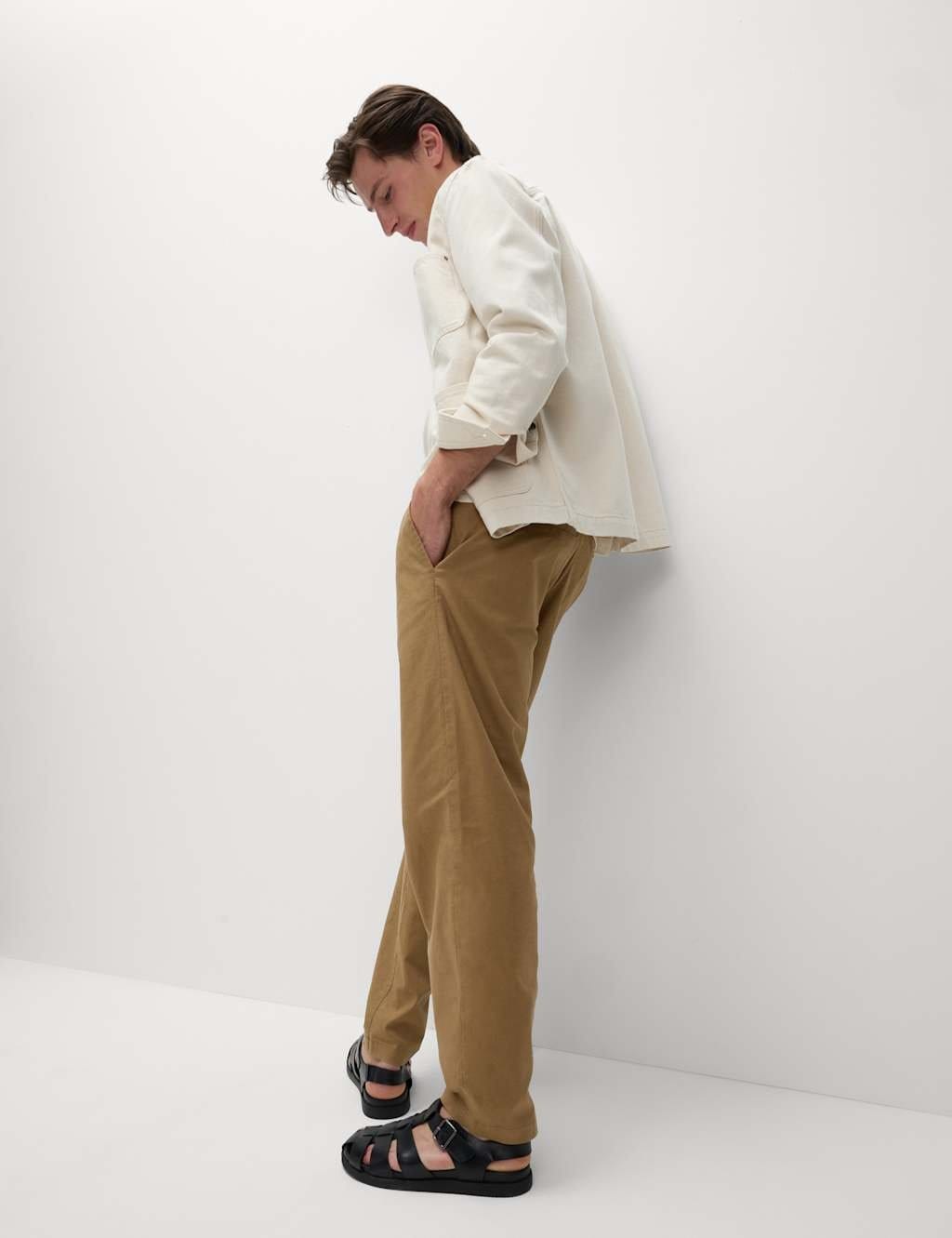 M&S Cognac Tapered Fit Cotton Linen Trousers