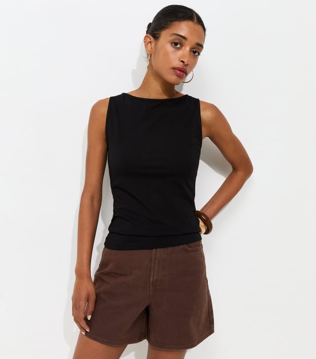 New Look Women's Black Cotton Rich Slash Neck Vest New Look - 2