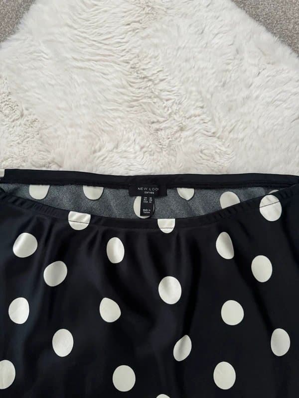 New Look New Look polka dot satin midi skirt in black