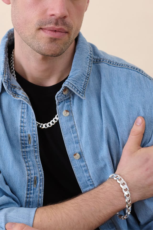 The Fine Collective The Fine Collective Men's Sterling Silver Curb Chain (13.3mm) Bracelet 8.5 inch - 2