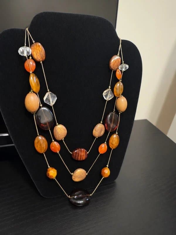 Vintage Dressing Vintage Y2K Multi Strand Brown Amber Statement Necklace