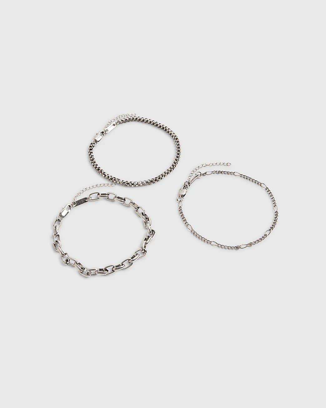 River Island Mens River Island Silver Chain Pack Of 3 Bracelets