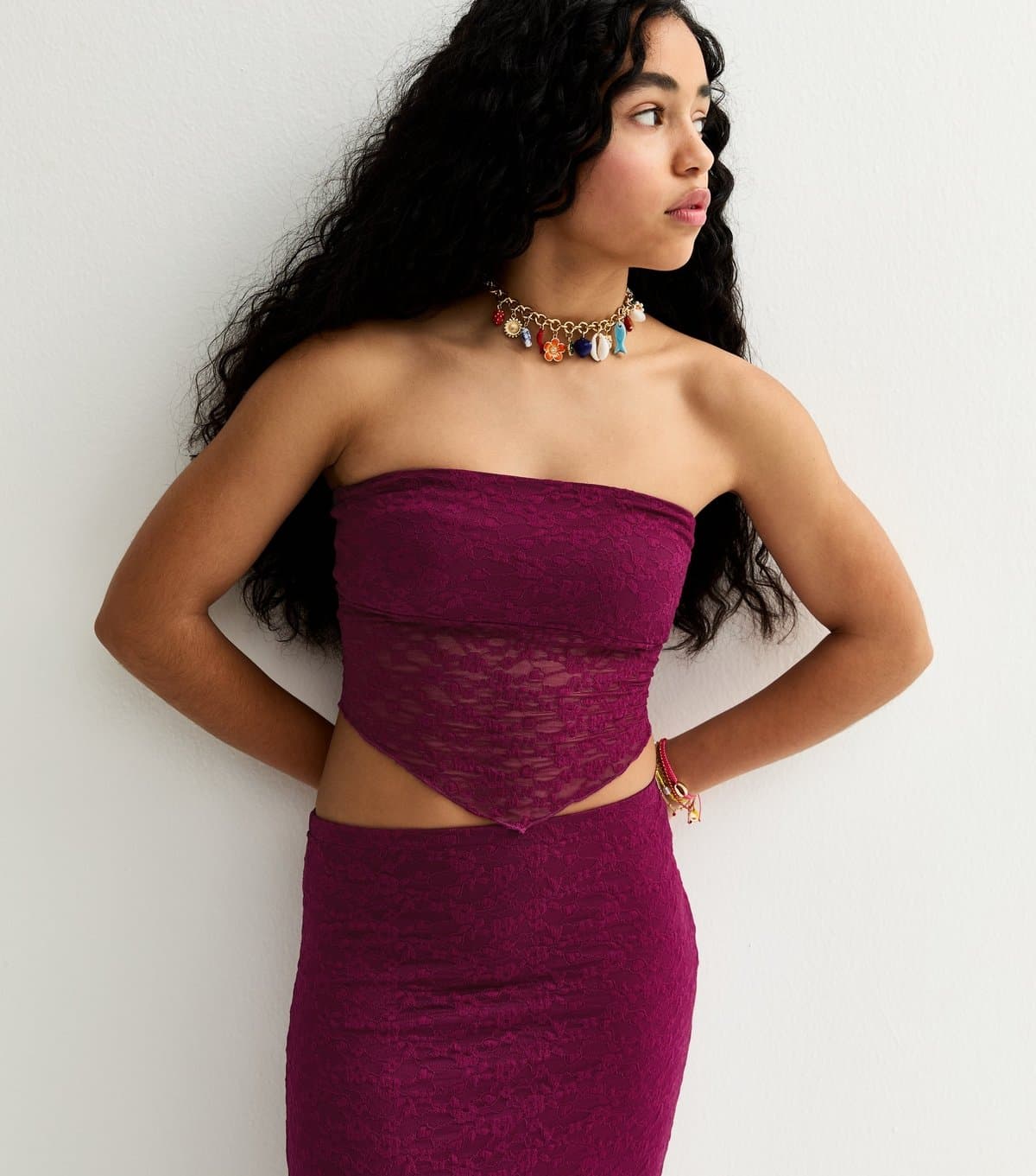 New Look New Look Dark Pink Lace Bandeau Top