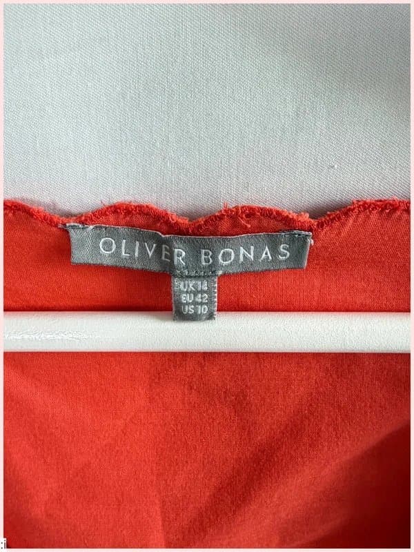 Oliver Bonas Oliver Bonas linen coral embroidered tie front sleeveless top size 14