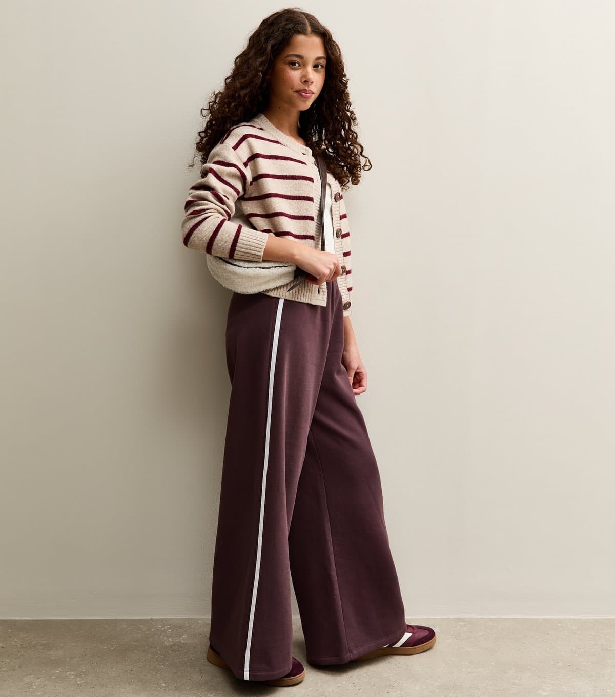 New Look Girls' Dark Brown Side Stripe Wide Leg Trousers New Look