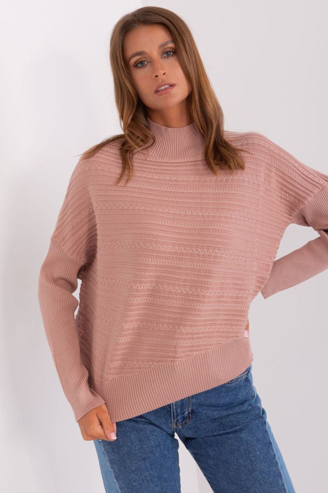 Love Lace Love Lace Women's Variegated Long Sleeve Low Turtleneck Sweater Style 186568 in Pink