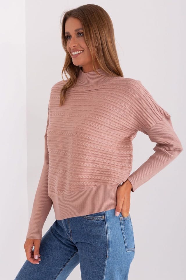 Love Lace Love Lace Women's Variegated Long Sleeve Low Turtleneck Sweater Style 186568 in Pink - 2
