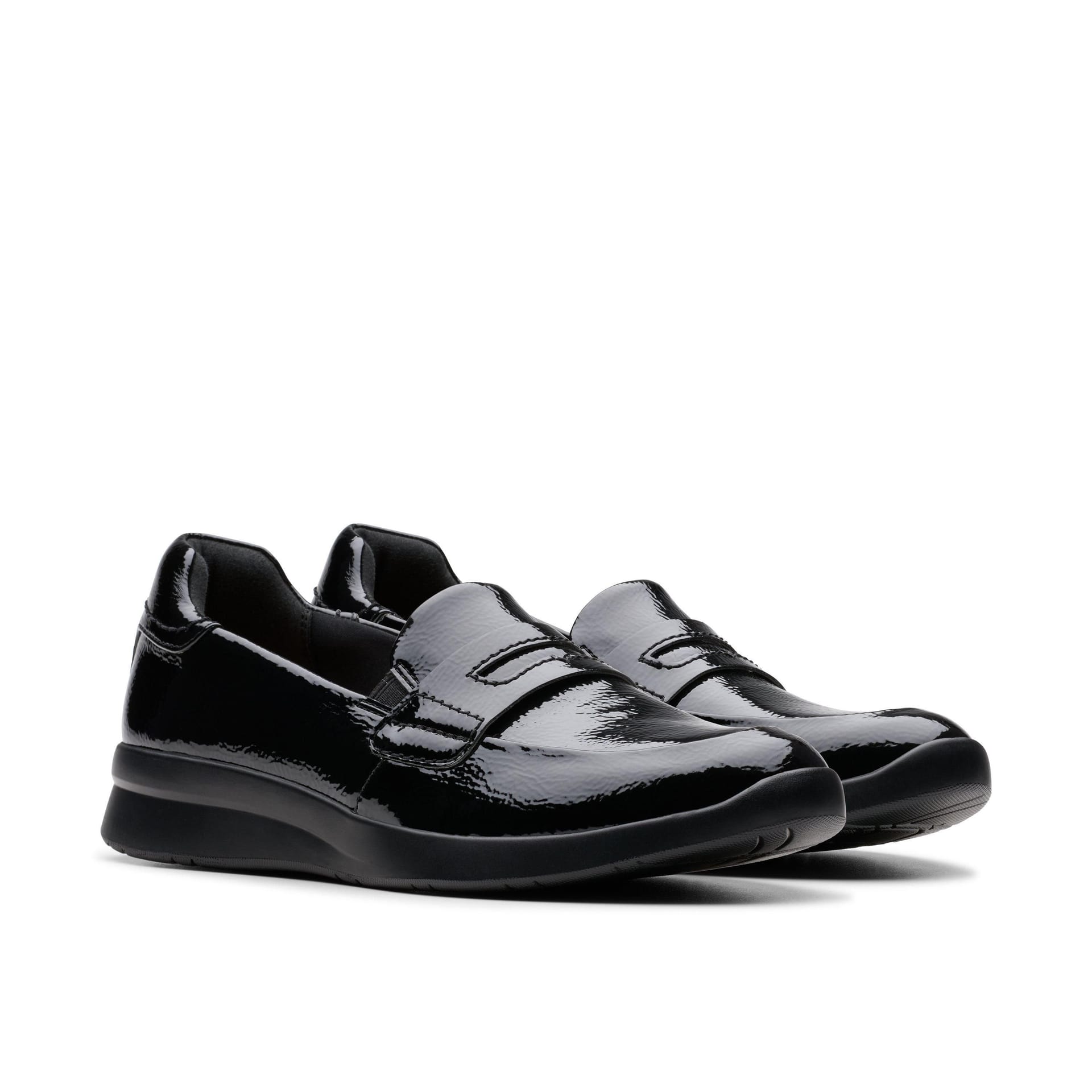 Clarks Clarks Women's Ellowyn Penny Black Crinkle Patent Loafers - 4