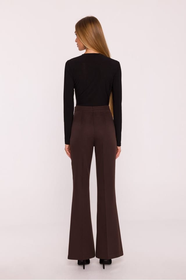 Love Lace Love Lace Women's Matte Suit Flared Pleated High Waist Trousers in Brown - 3