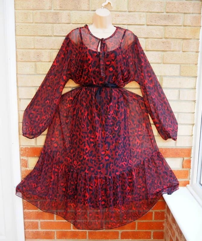 Mika Mika black red tulle mesh long sleeve midi gothic party skater dress 22 24