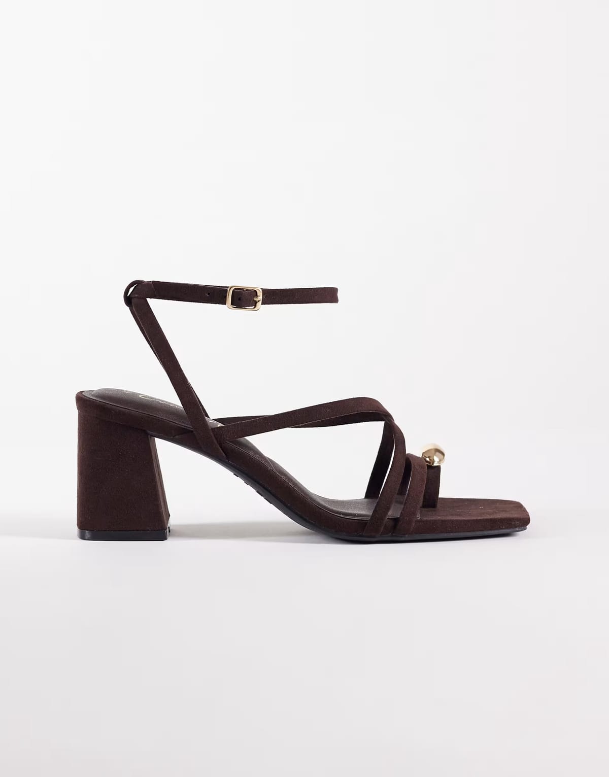 ASOS New Look metal toe loop block heeled sandal in brown - 1