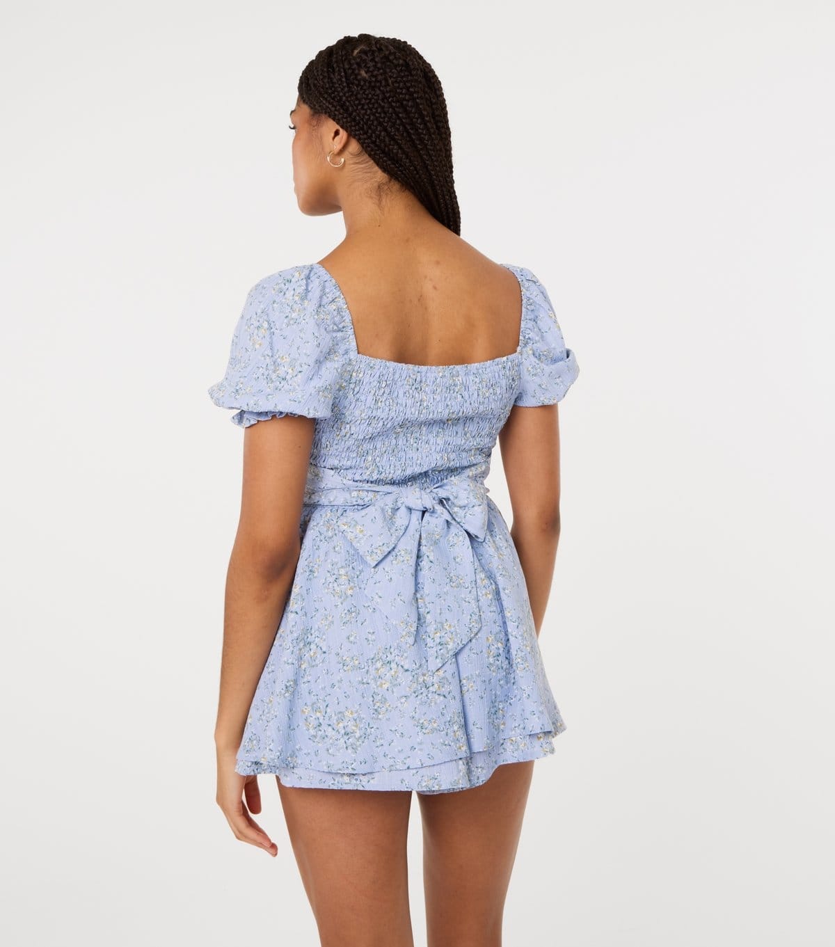 Pink Vanilla Women's Blue Puff Sleeve Playsuit Pink Vanilla New Look - 4