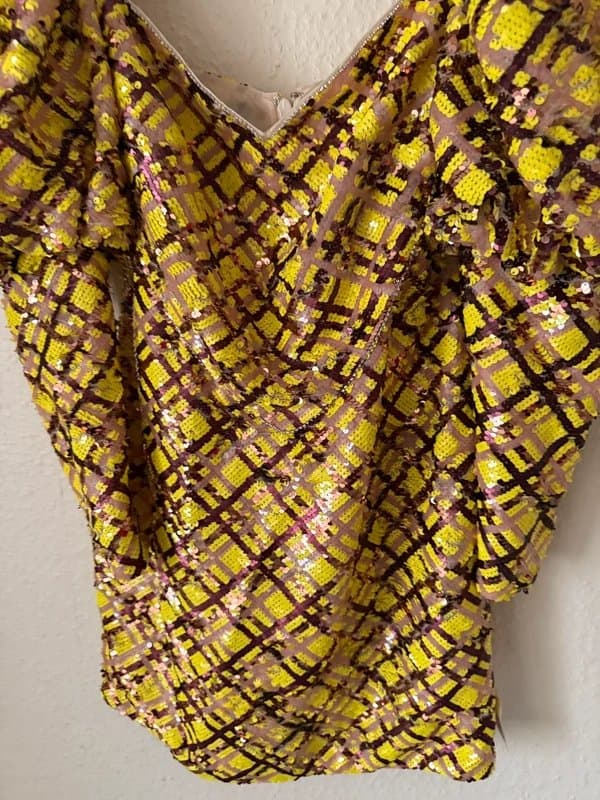 Asos luxe Asos luxe sequin embellished love heart puff sleeve mini dress in check-multi