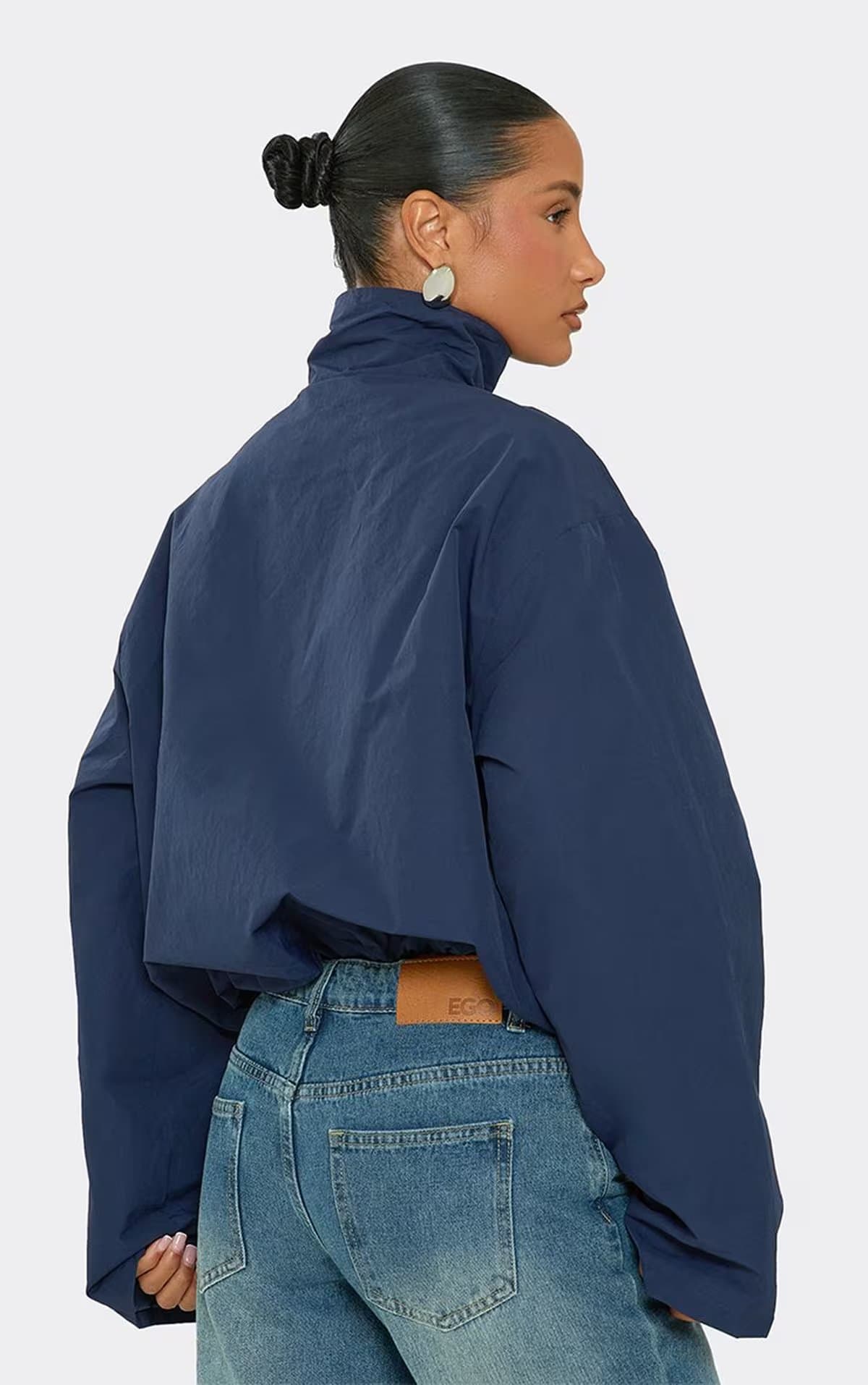 EGO Long Sleeve High Neck Shell Jacket In Navy, Women's Size UK 6