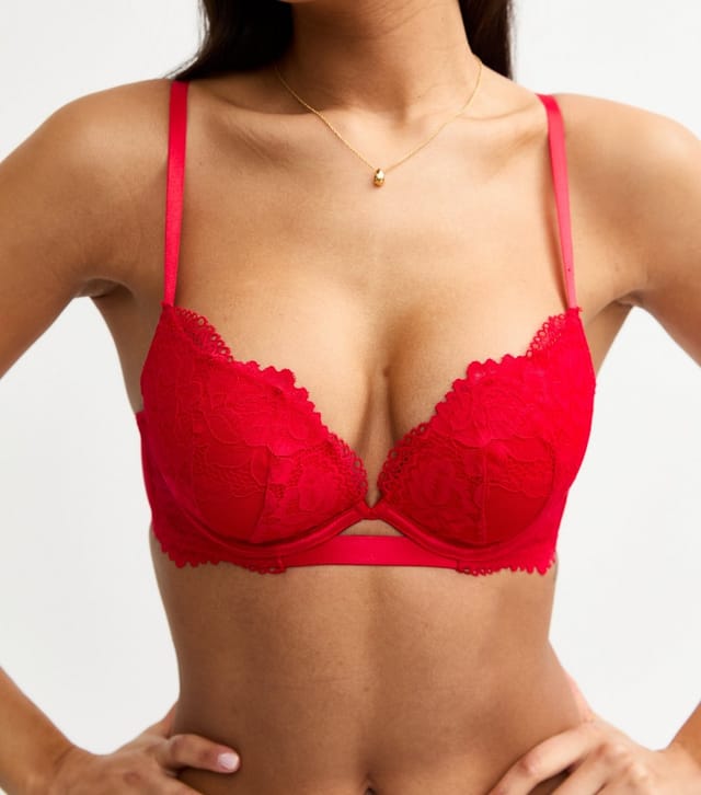 New Look Women's Red Lace Push-Up Bra New Look - 3