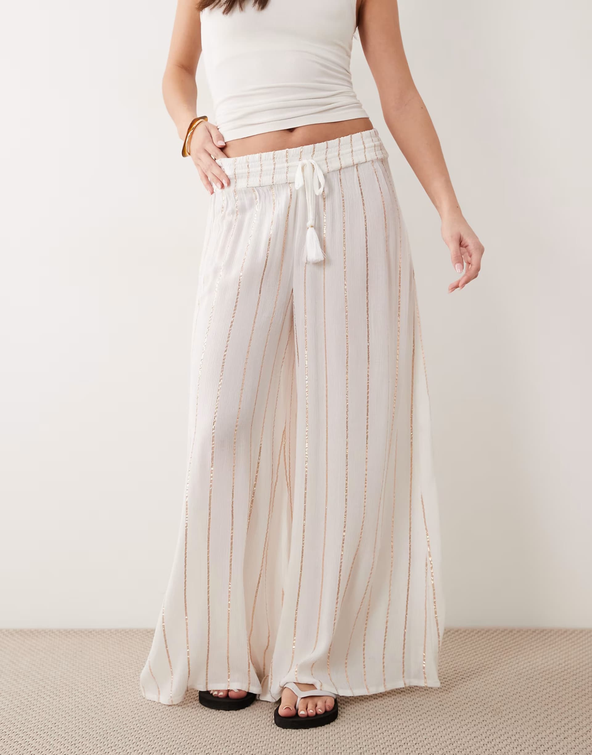 ASOS New Look tie dye shimmer beach trousers in blue pattern