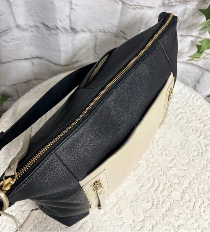 Radley Radley “Fountain Road” Large Leather Shoulder Bag, Black/Cream - Hardly Used