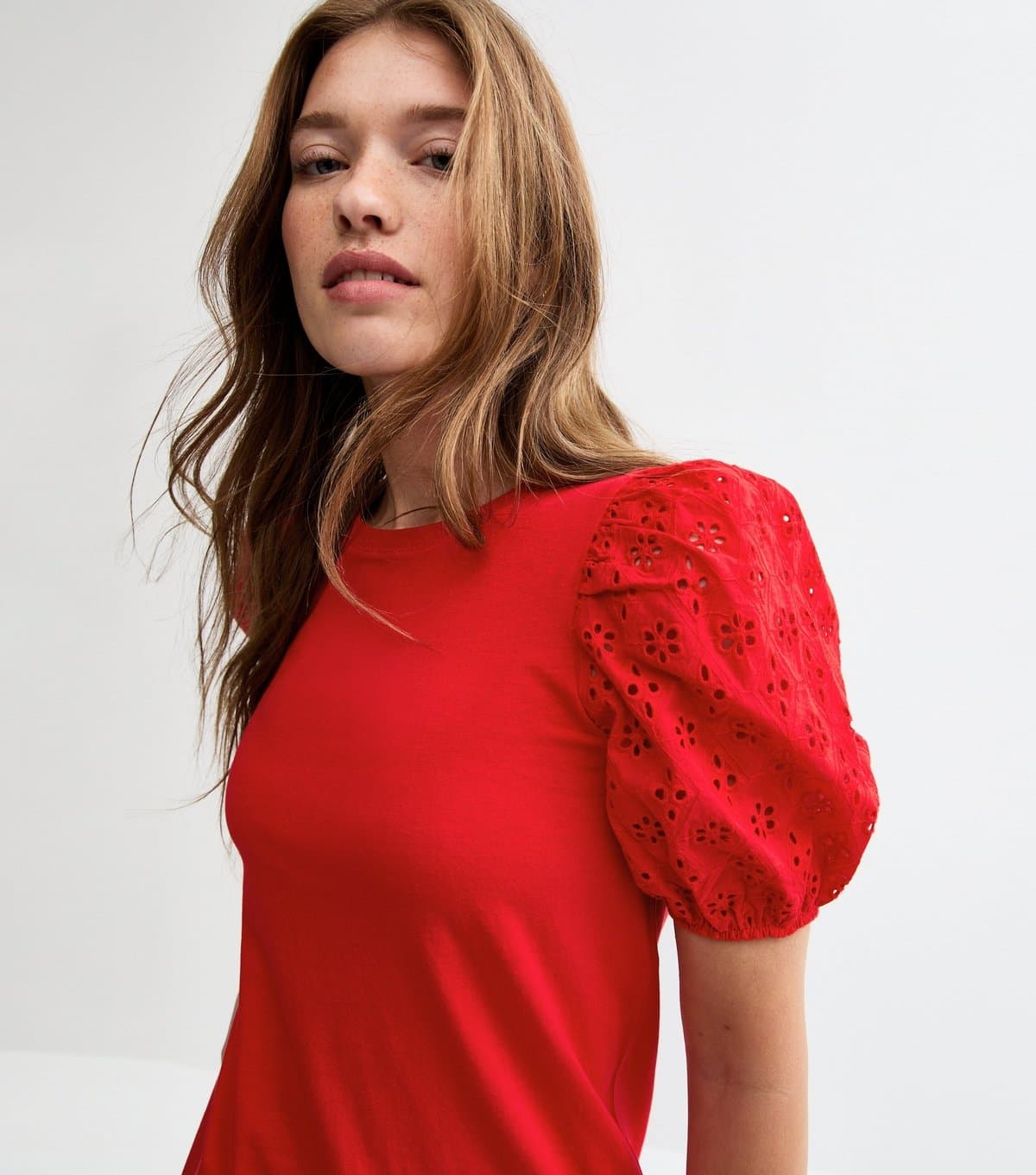 New Look New Look Red Jersey Puff Sleeve Top