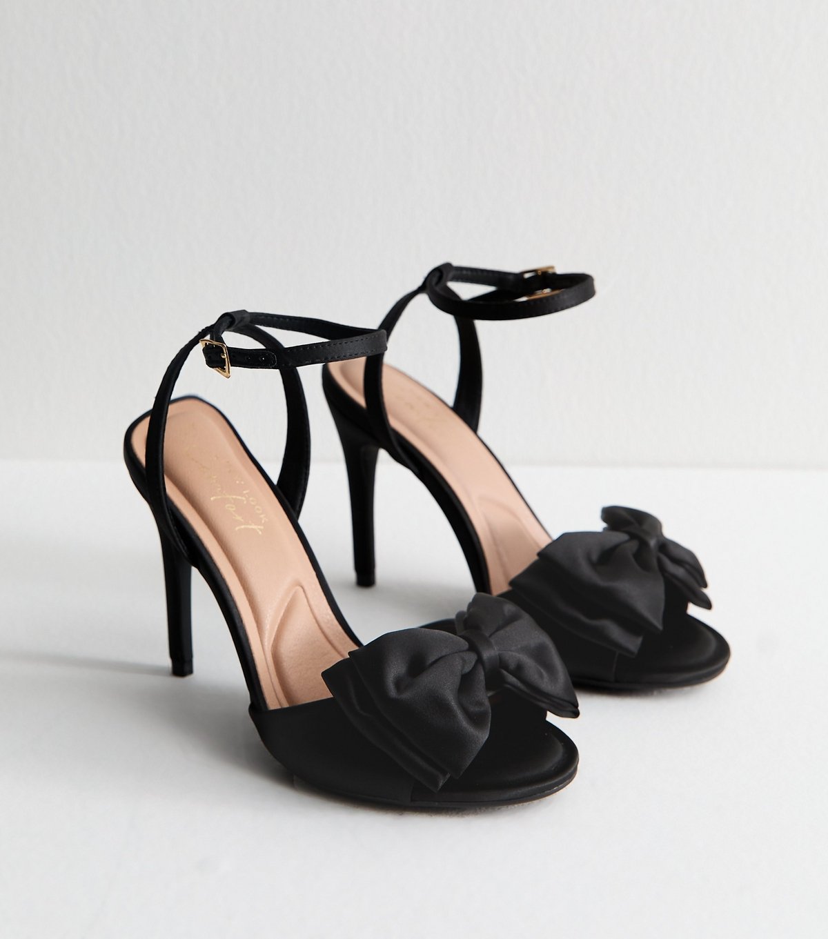 New Look Women's Black Satin Bow Front Stiletto Sandals Vegan New Look - 2