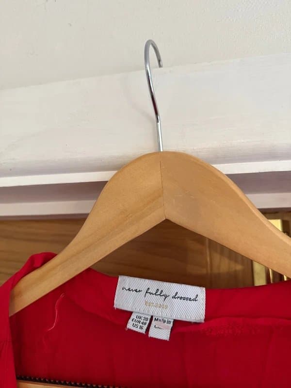 Never Fully Dressed Never Fully Dressed Red Pink Colourblock V-Neck Wrap Tie Bow Side Dress