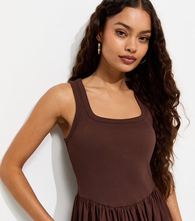 New Look Women's Petite Dark Brown Cotton 2 In 1 Poplin Midi Dress New Look - 2
