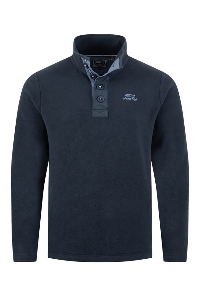 Weird Fish Weird Fish Men's Roald Button Funnel Neck Microfleece in Navy - 2