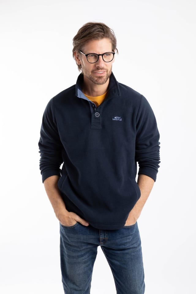 Weird Fish Weird Fish Men's Roald Button Funnel Neck Microfleece in Navy - 3