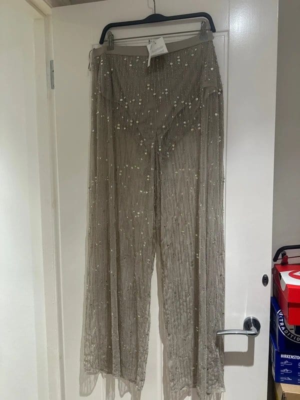 ASOS Design Sequin Pants In Silver And Grey
