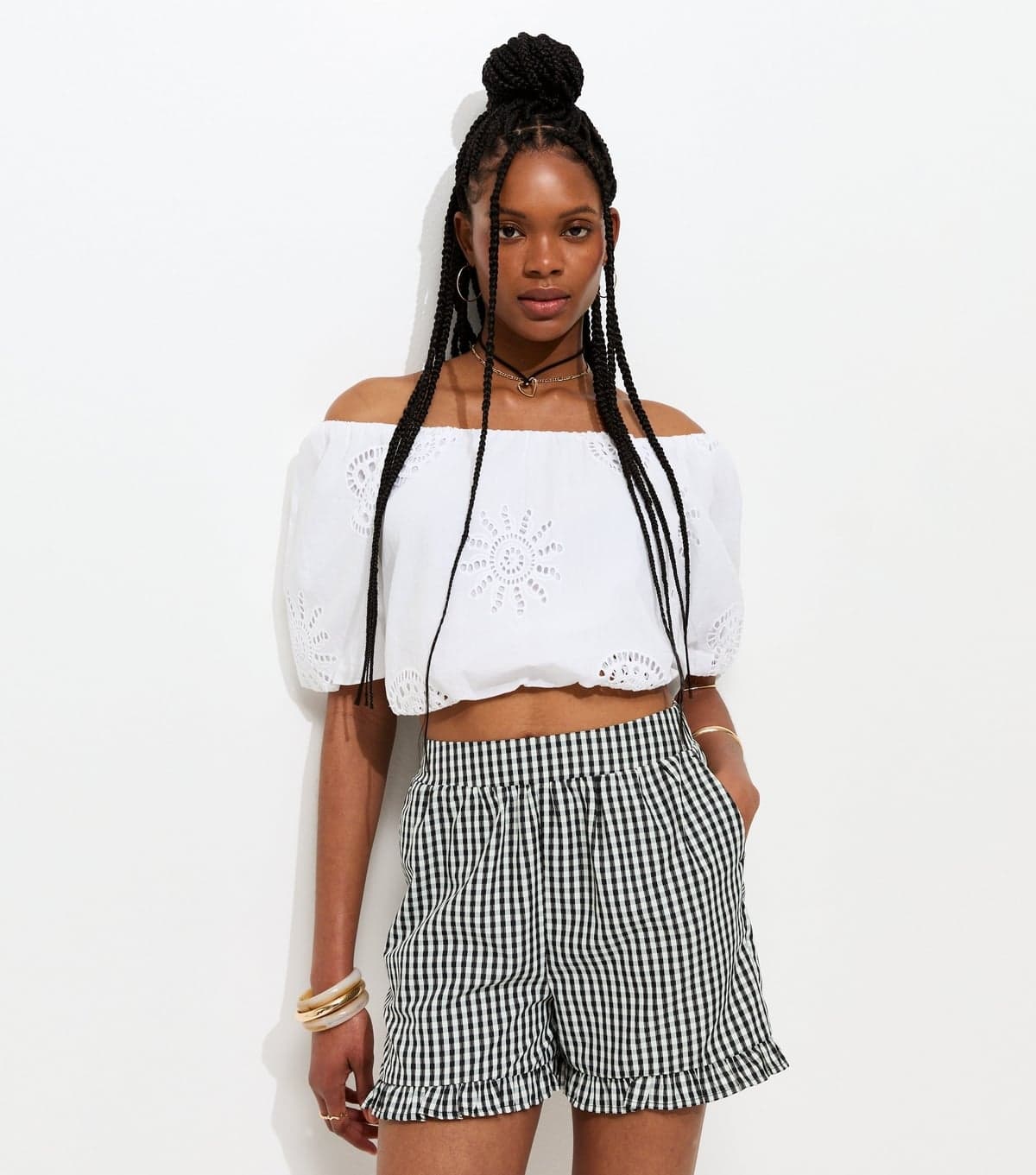 New Look Women's Black Gingham Frill Shorts New Look