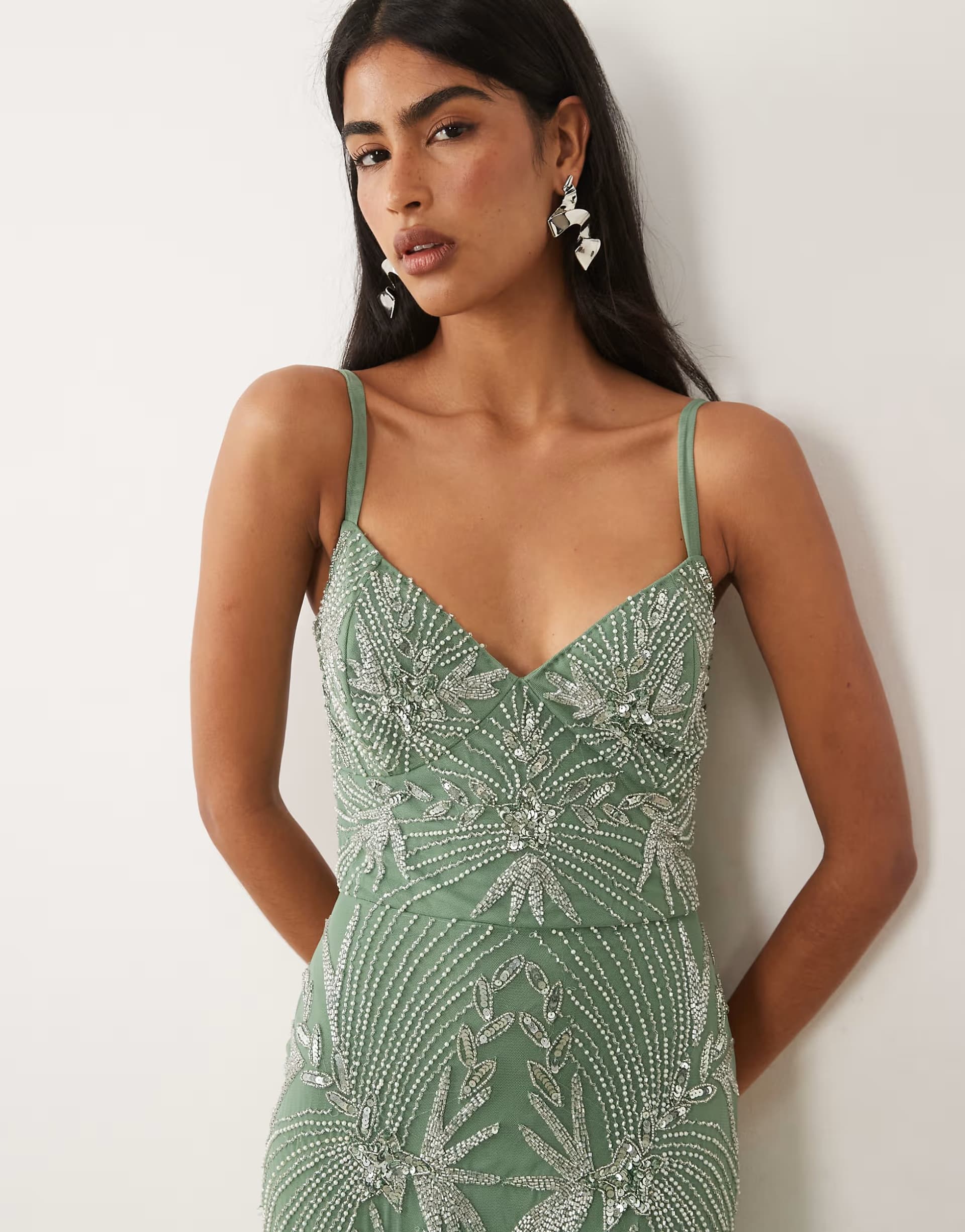 ASOS Beauut embellished cami maxi dress in light green