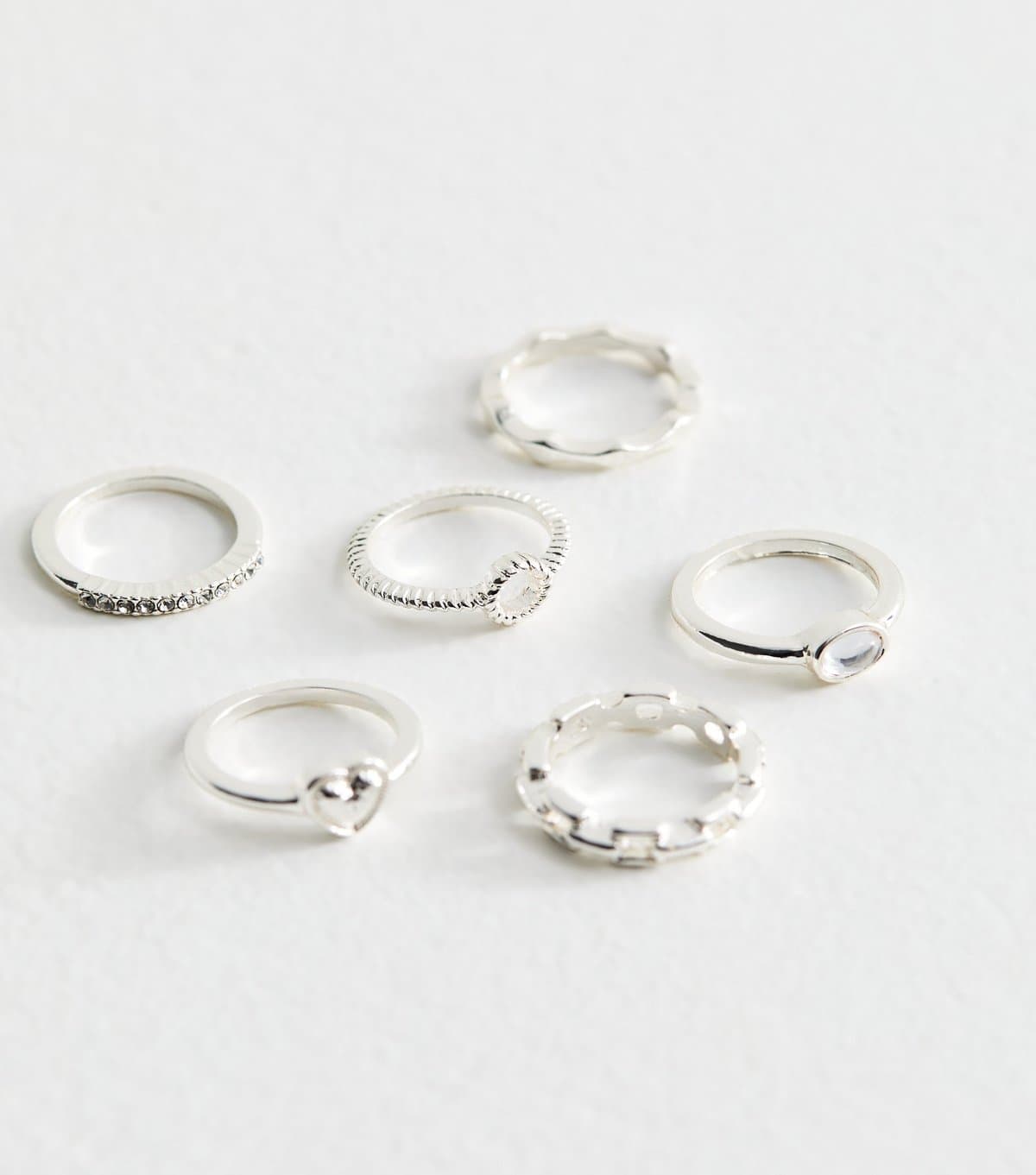 New Look Pack of 6 Silver Tone Ring Stack New Look