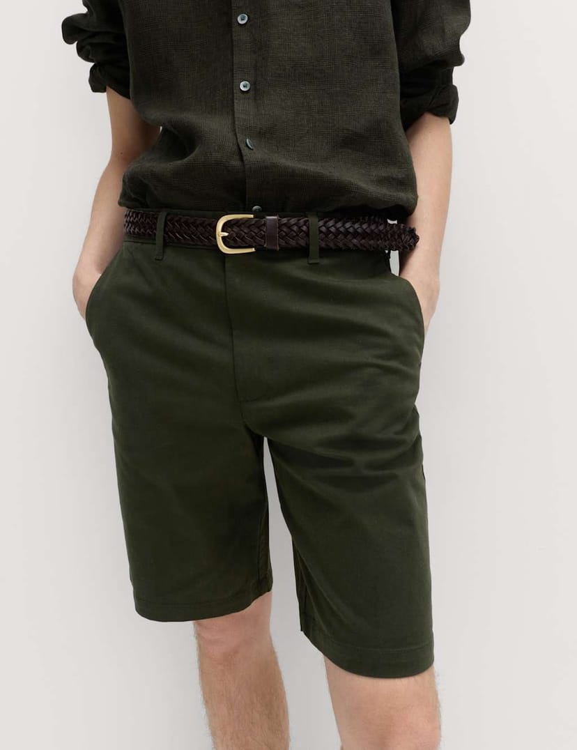 Marks & Spencer M&S Loose Fit Stretch Chino Shorts Dark Khaki - 1