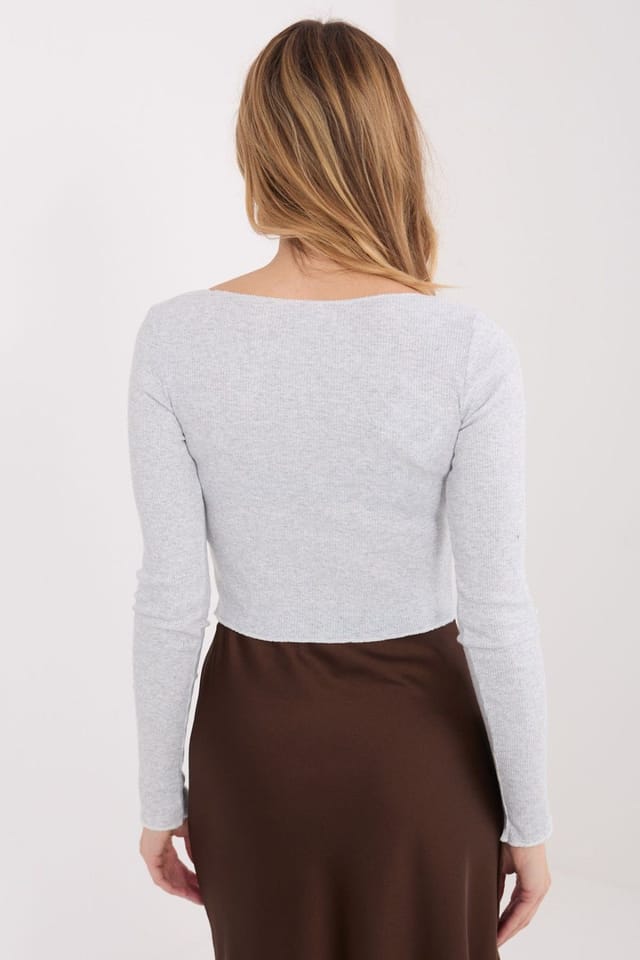Love Lace Love Lace Women's Fitted Long Sleeve Cotton Rib Blouse in Grey - 3