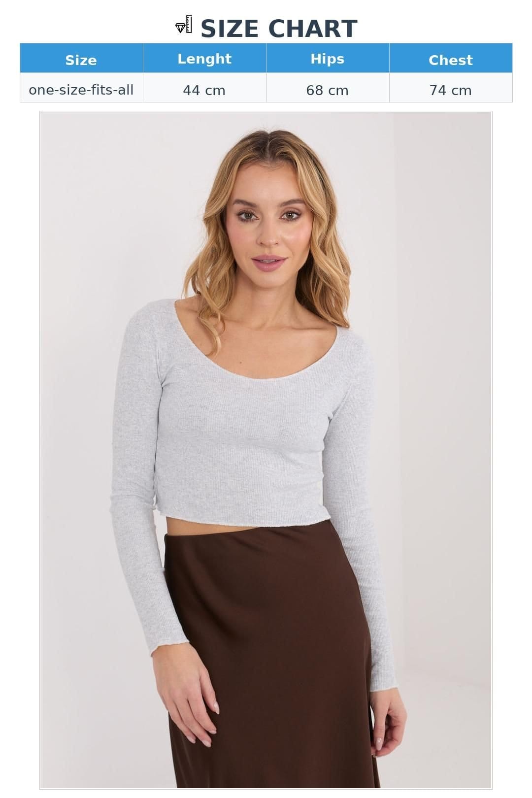 Love Lace Love Lace Women's Fitted Long Sleeve Cotton Rib Blouse in Grey - 4