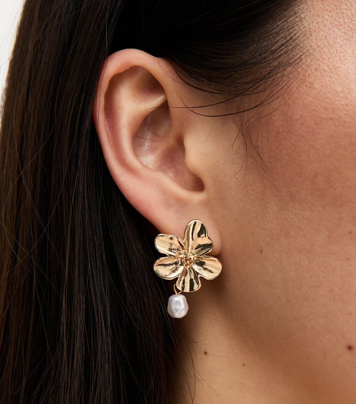 New Look New Look Gold Tone Faux Pearl Drop Flower Earrings
