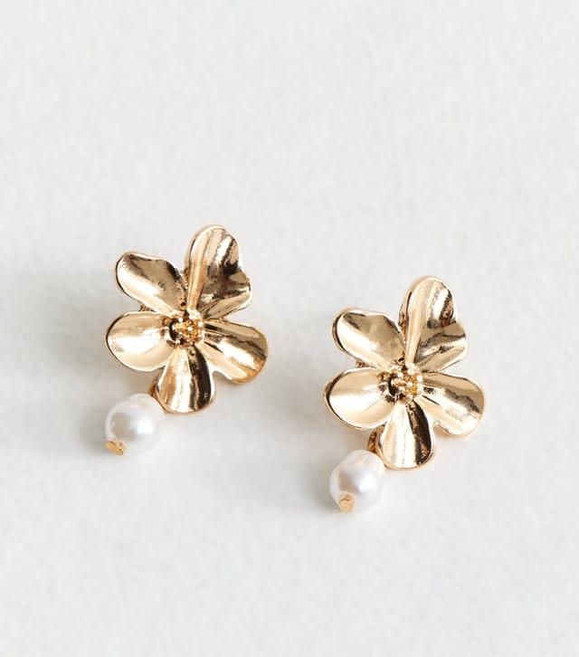 New Look Gold Tone Faux Pearl Drop Flower Earrings New Look - 3