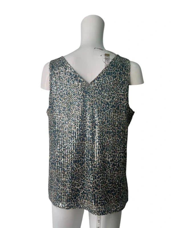 Pomodoro Pomodoro Vest Top T-Shirt Size 14 Women's NEW Leopard Blue Sequinned EU42 RRP £78