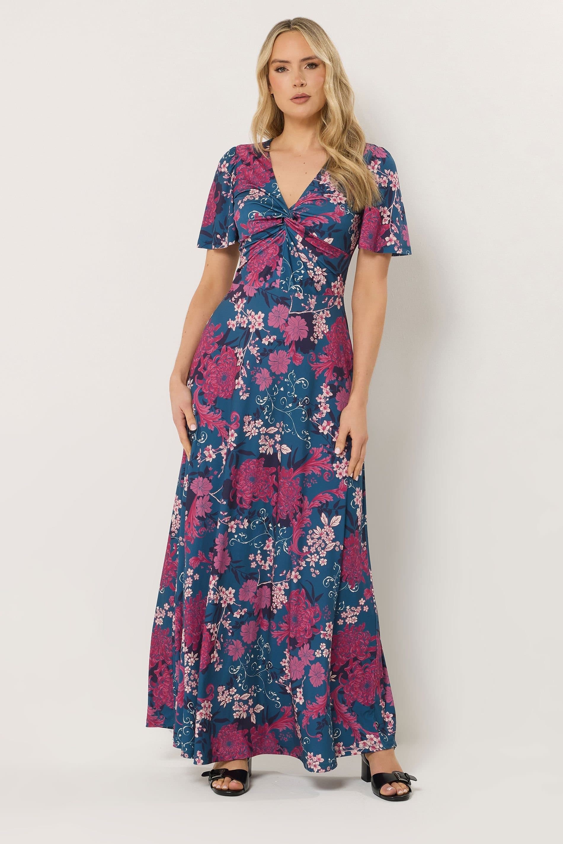 Long Tall Sally Long Tall Sally Women's Tall Floral Twist Front Maxi Dress in Dark Blue