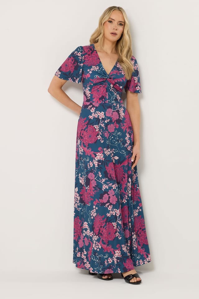 Long Tall Sally Long Tall Sally Women's Tall Floral Twist Front Maxi Dress in Dark Blue - 3