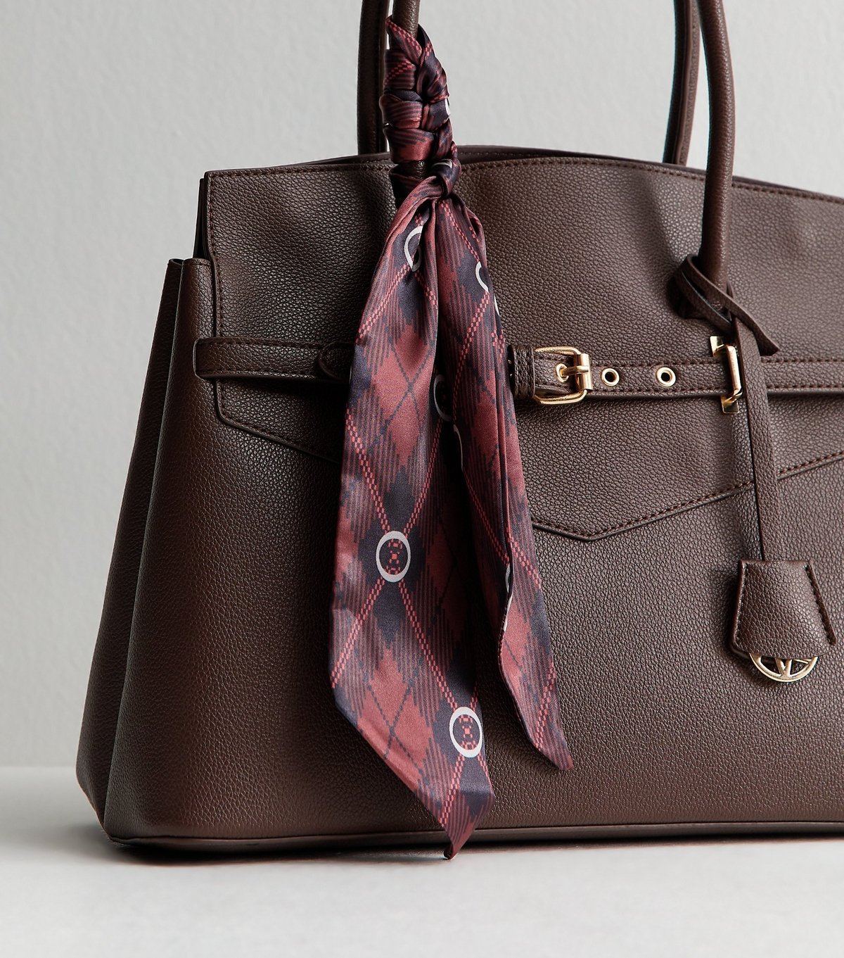 New Look Dark Brown Faux Leather Belted Scarf Tote Bag New Look - 3