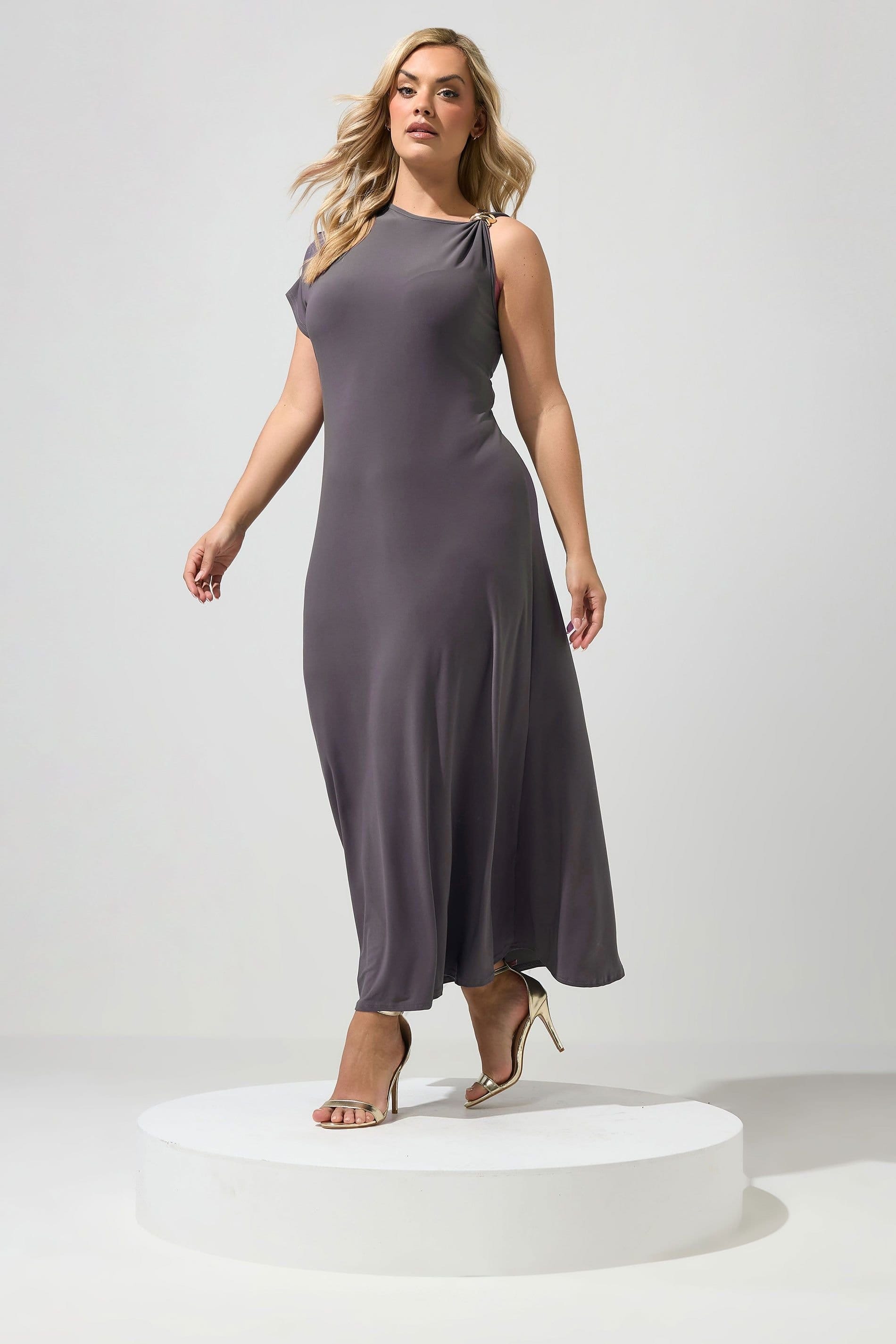 Yours London Curve Dark Grey Metal Buckle Maxi Dress