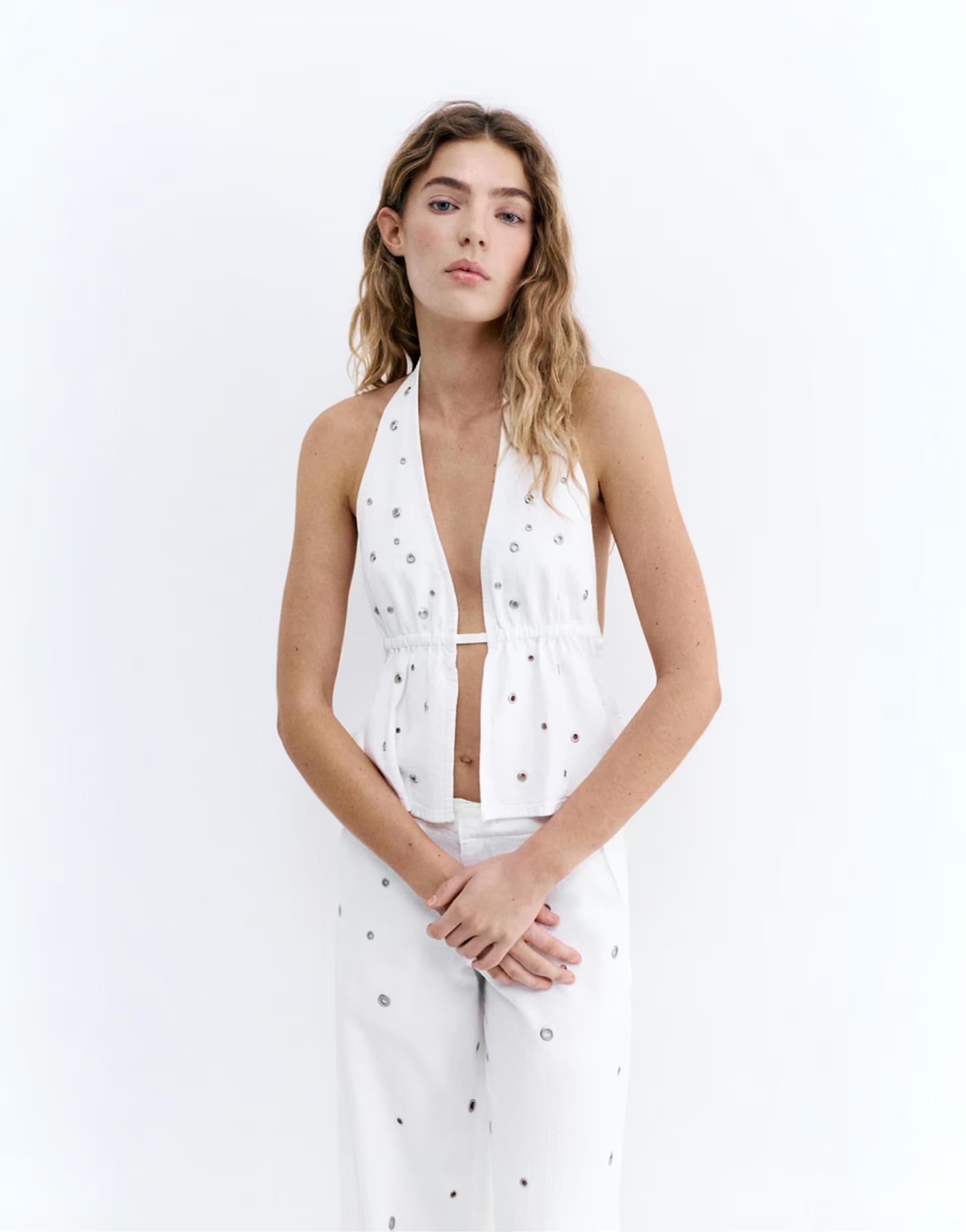 ASOS Pull&Bear Halter top with eyelets in white
