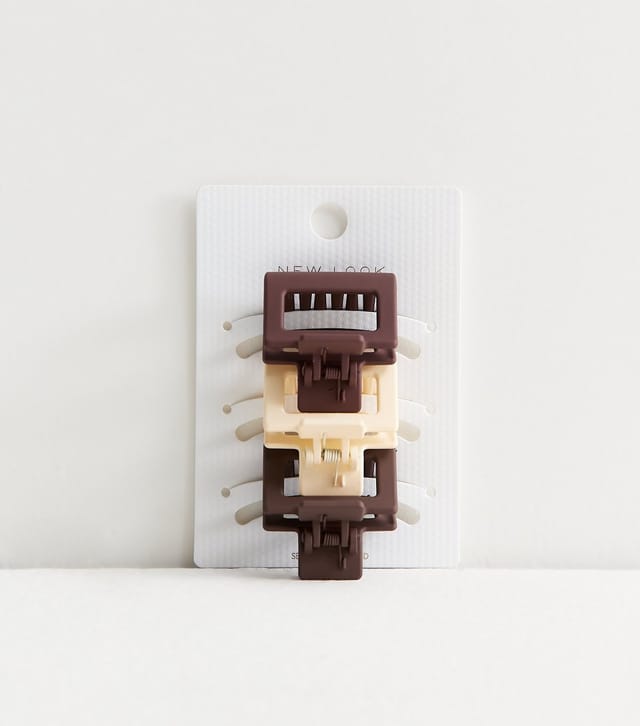 New Look Pack of 3 Brown Matte Rectangle Hair Claw Clips New Look - 2
