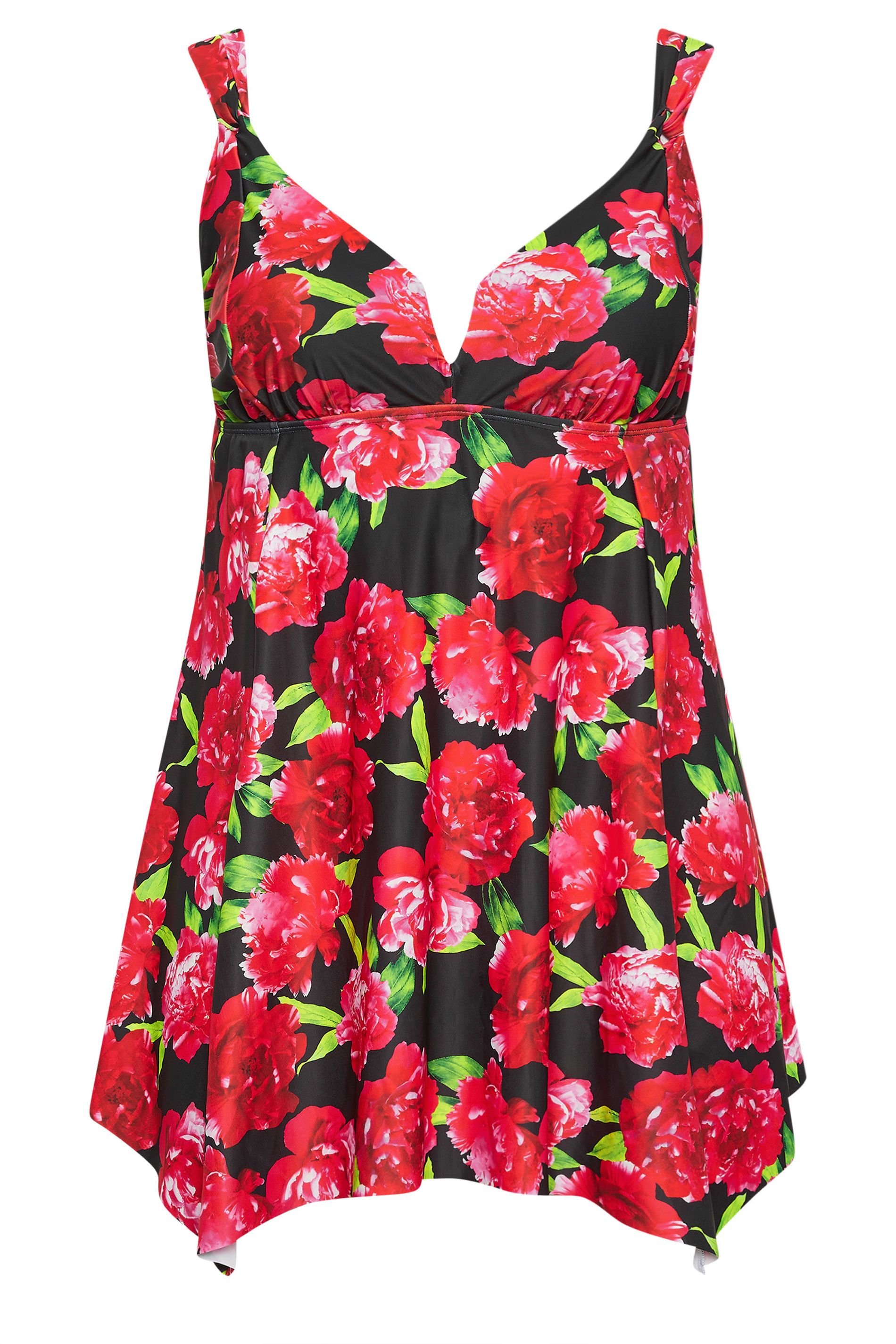 Yours Yours Women's Floral Print Hanky Hem Swim Dress in Red - 2