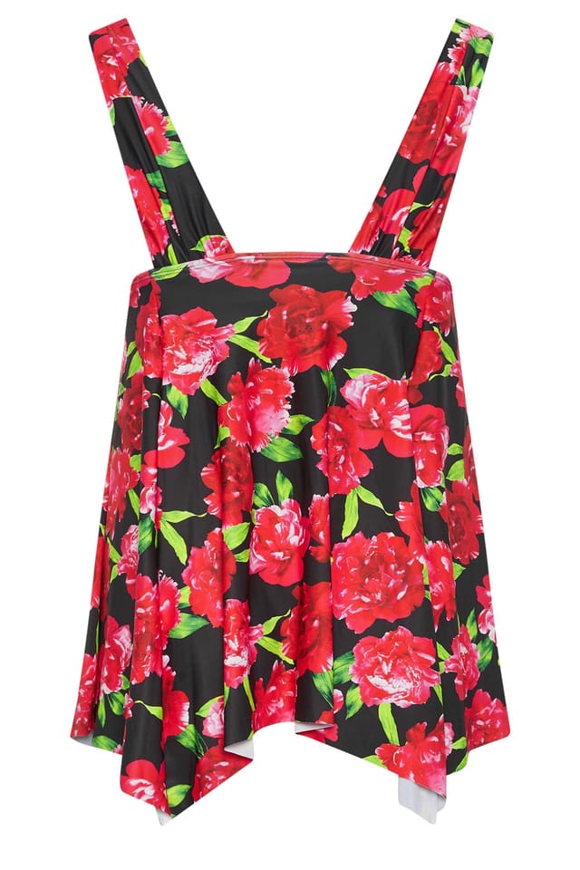 Yours Yours Women's Floral Print Hanky Hem Swim Dress in Red - 3