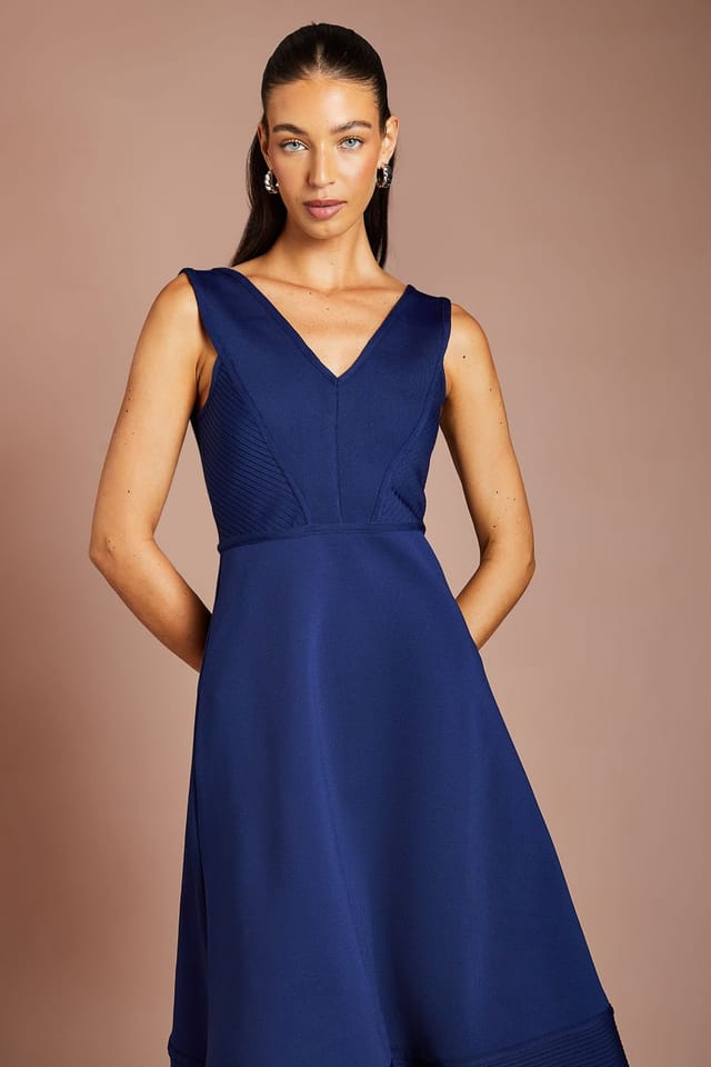 Coast Coast Women's V Neck Sleeveless Bandage Midi Dress in Navy - 2