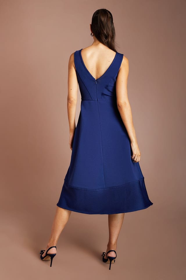 Coast Coast Women's V Neck Sleeveless Bandage Midi Dress in Navy - 3