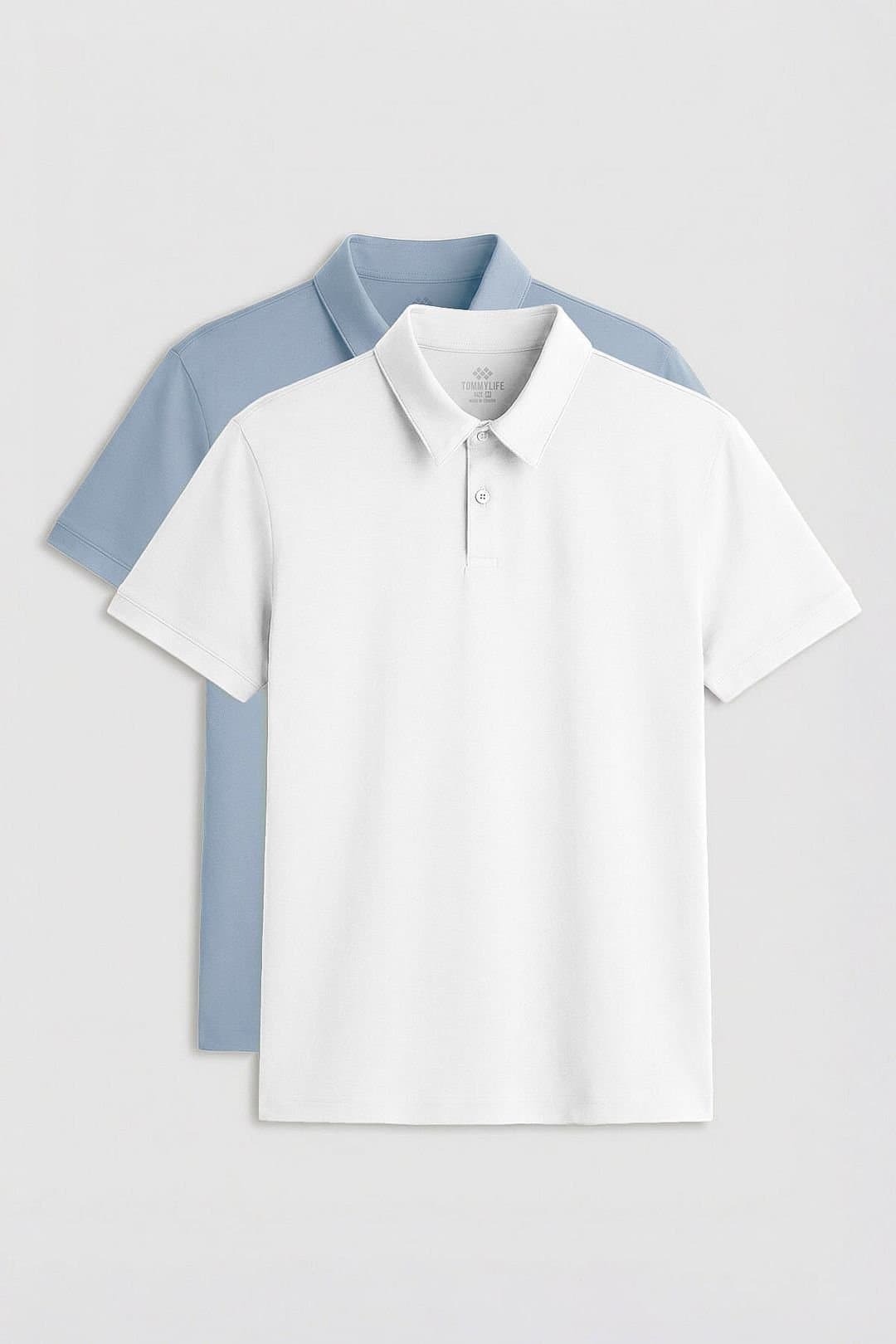 Tommy Life Tommy Life Men's Cotton-Elastane Polo T-Shirt in Baby Blue