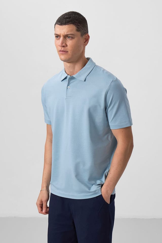 Tommy Life Tommy Life Men's Cotton-Elastane Polo T-Shirt in Baby Blue - 3
